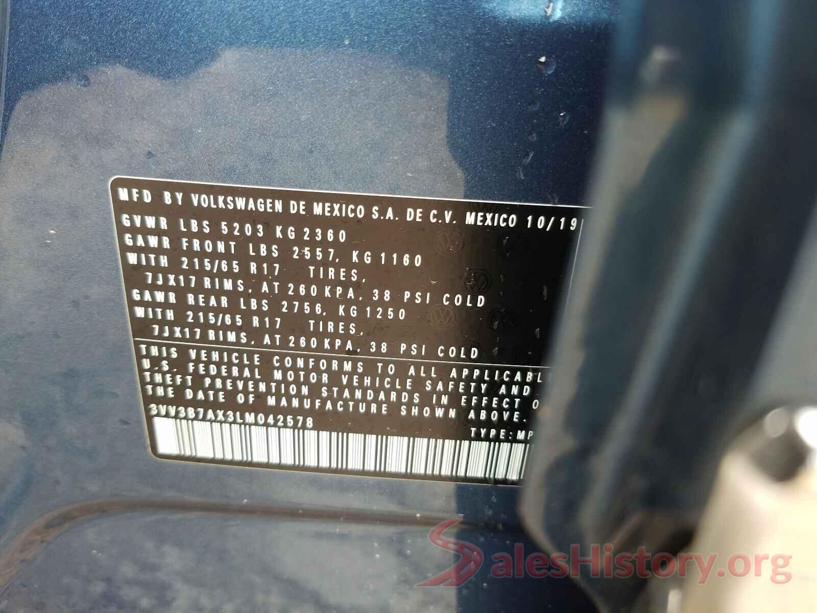 3VV3B7AX3LM042578 2020 VOLKSWAGEN PASSAT