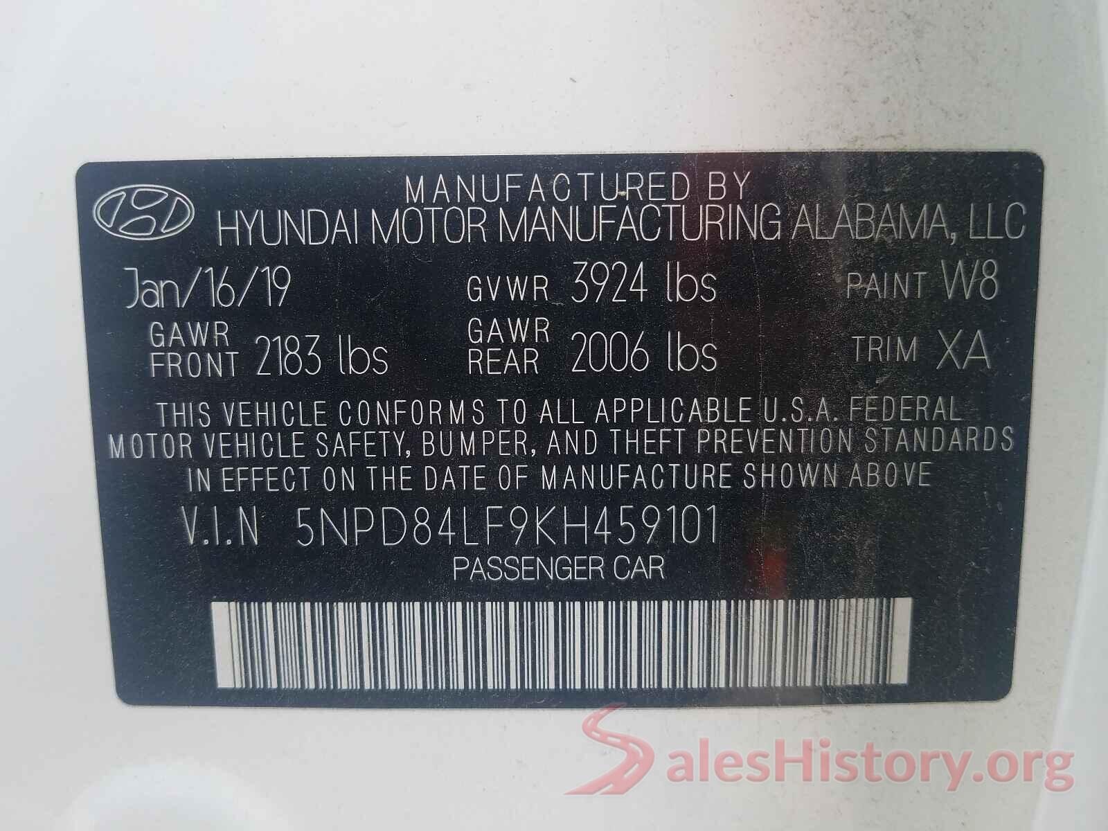 5NPD84LF9KH459101 2019 HYUNDAI ELANTRA