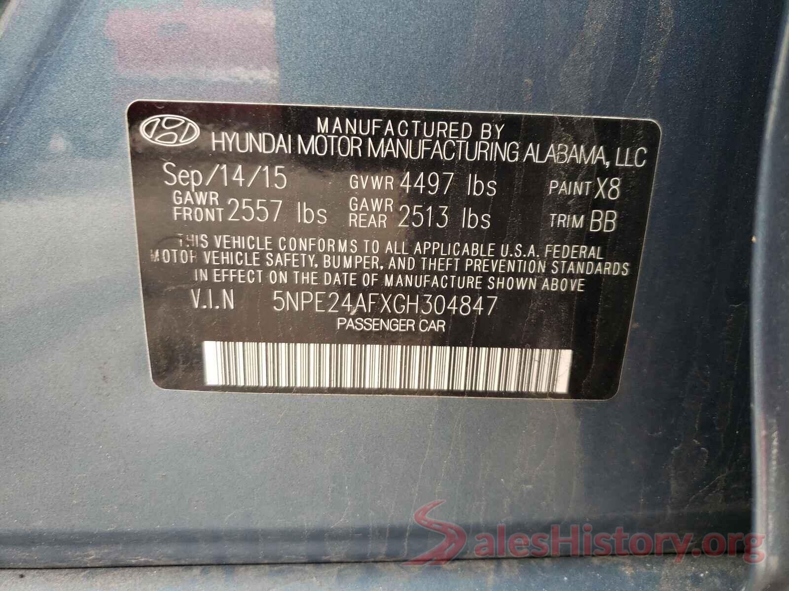 5NPE24AFXGH304847 2016 HYUNDAI SONATA