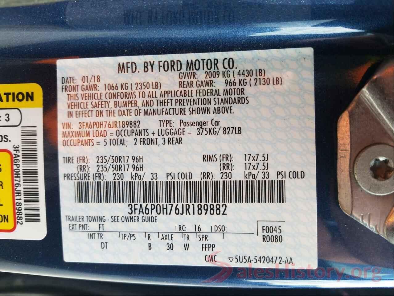 3FA6P0H76JR189882 2018 FORD FUSION