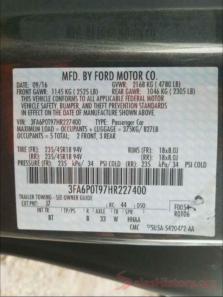 3FA6P0T97HR227400 2017 FORD FUSION