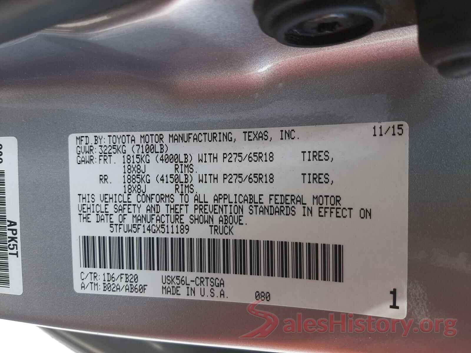 5TFUW5F14GX511189 2016 TOYOTA TUNDRA