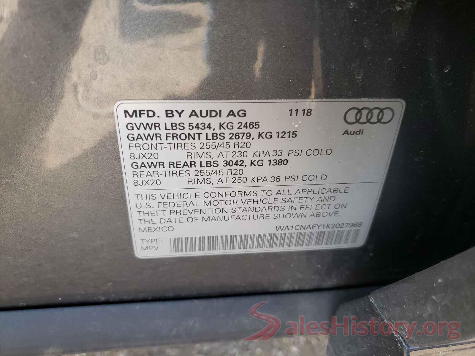 WA1CNAFY1K2027968 2019 AUDI Q5