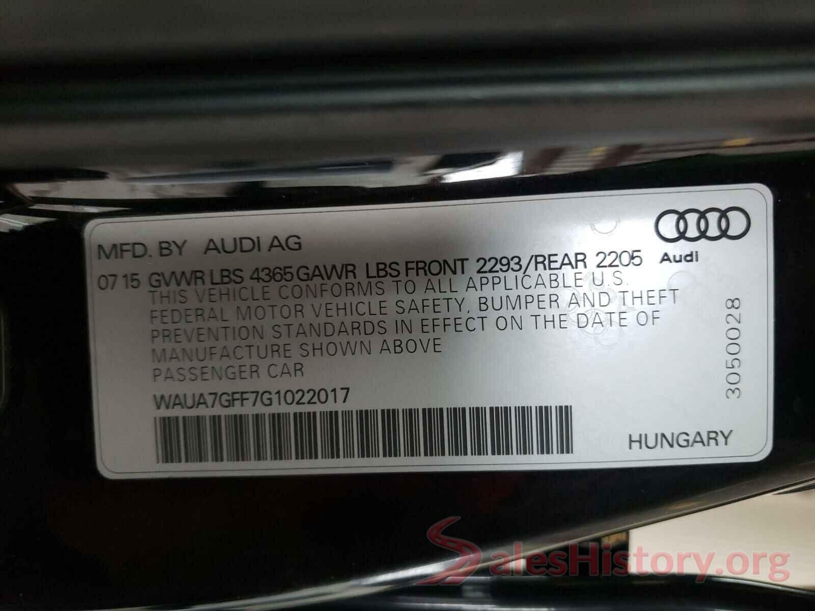 WAUA7GFF7G1022017 2016 AUDI A3