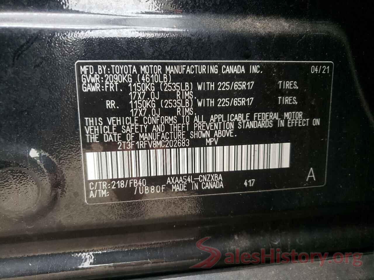 2T3F1RFV8MC202683 2021 TOYOTA RAV4