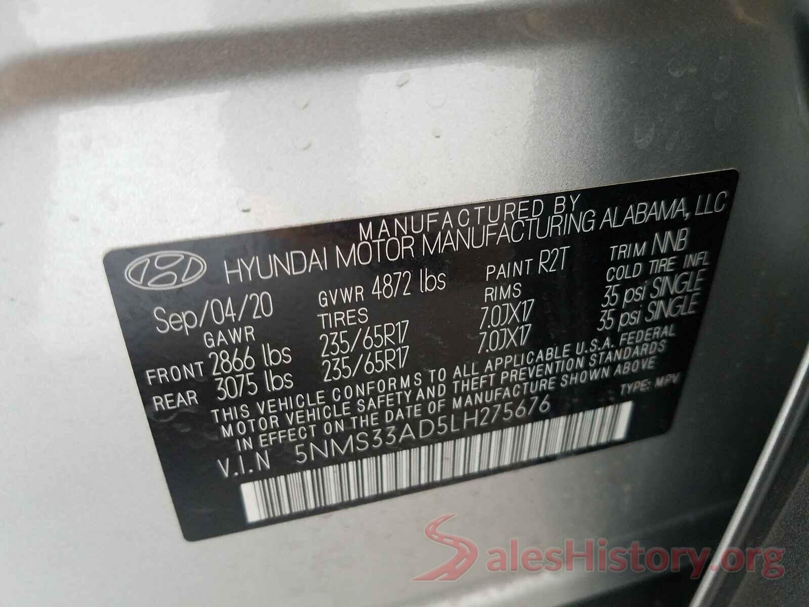 5NMS33AD5LH275676 2020 HYUNDAI SANTA FE