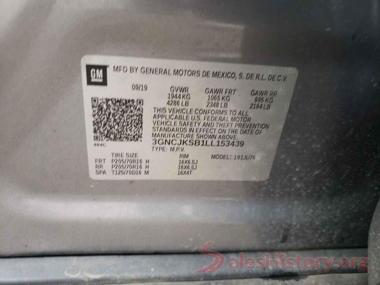 3GNCJKSB1LL153439 2020 CHEVROLET TRAX