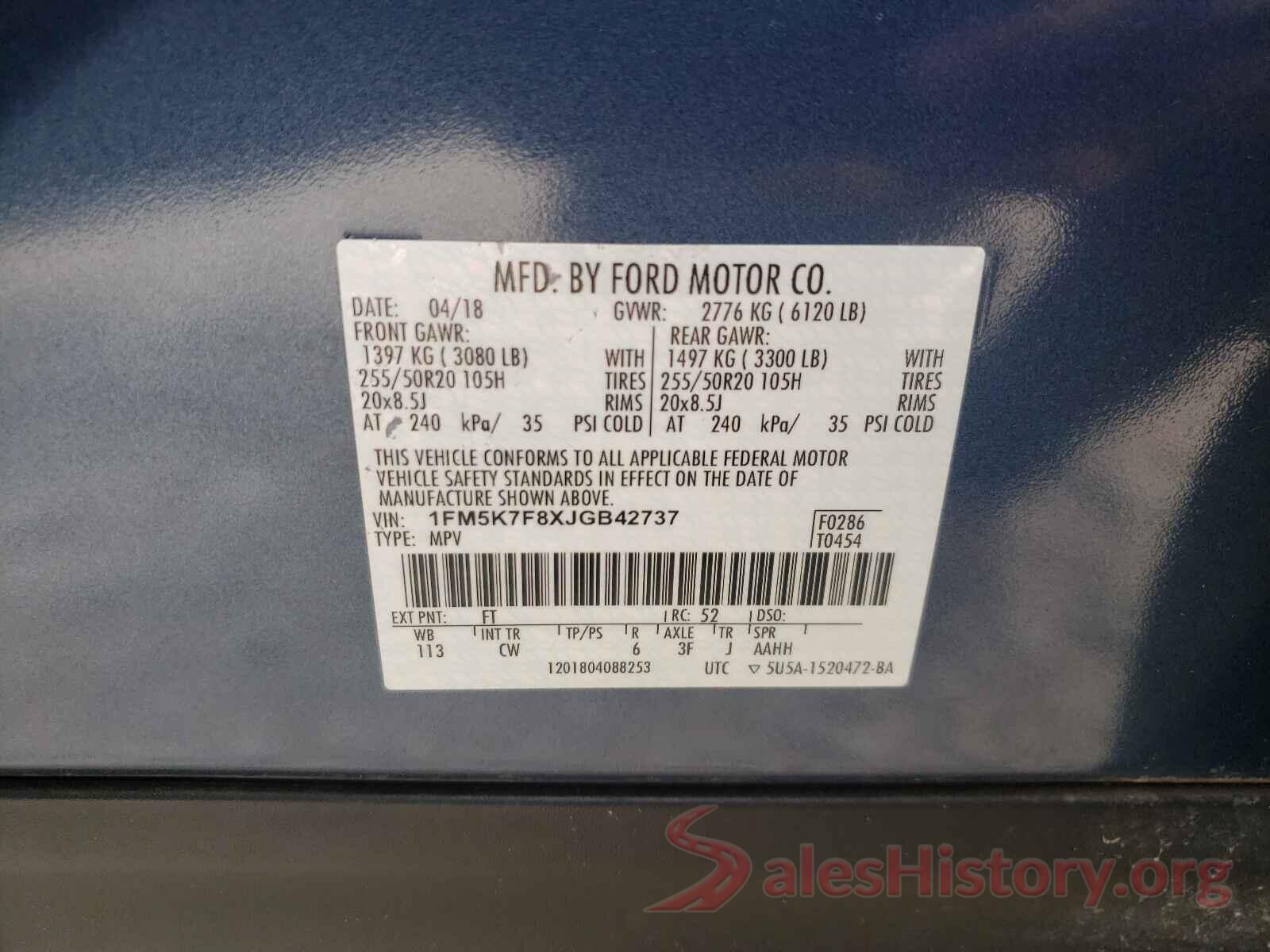 1FM5K7F8XJGB42737 2018 FORD EXPLORER