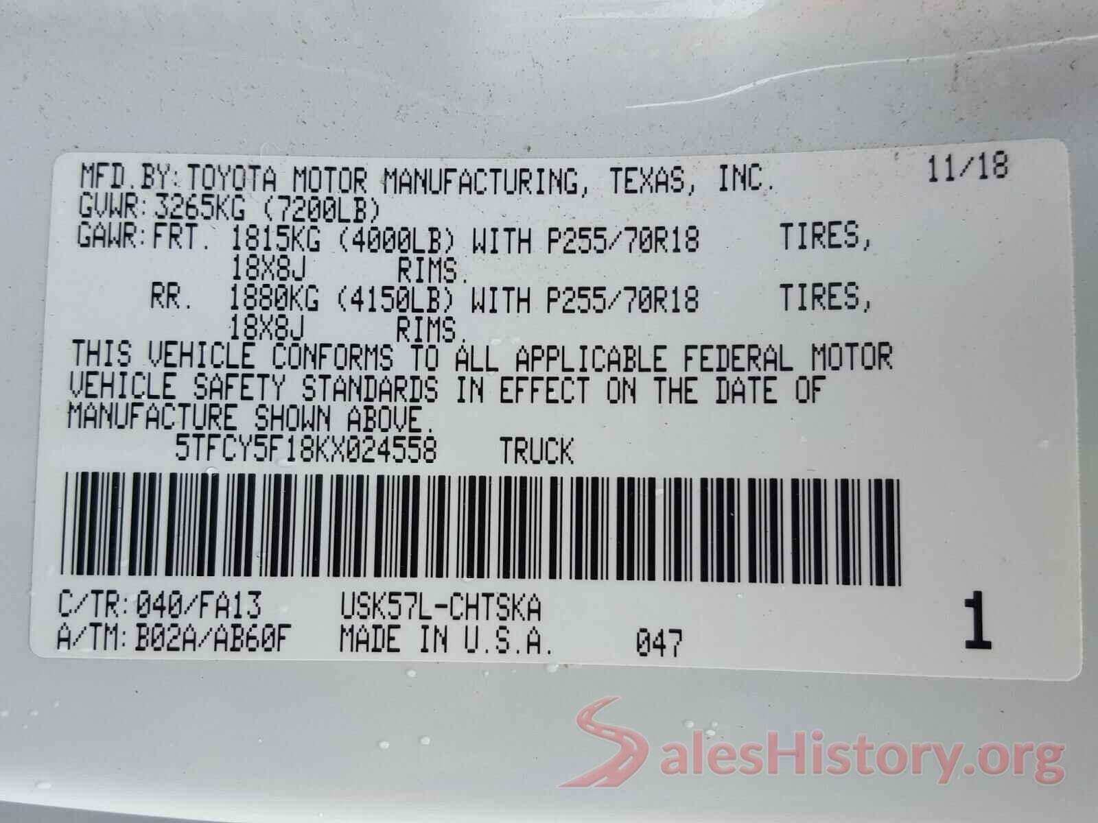 5TFCY5F18KX024558 2019 TOYOTA TUNDRA