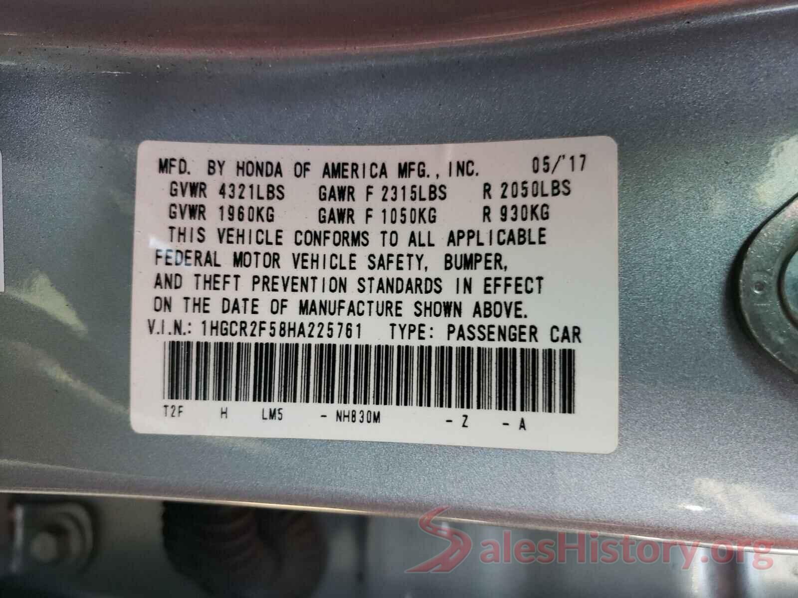 1HGCR2F58HA225761 2017 HONDA ACCORD