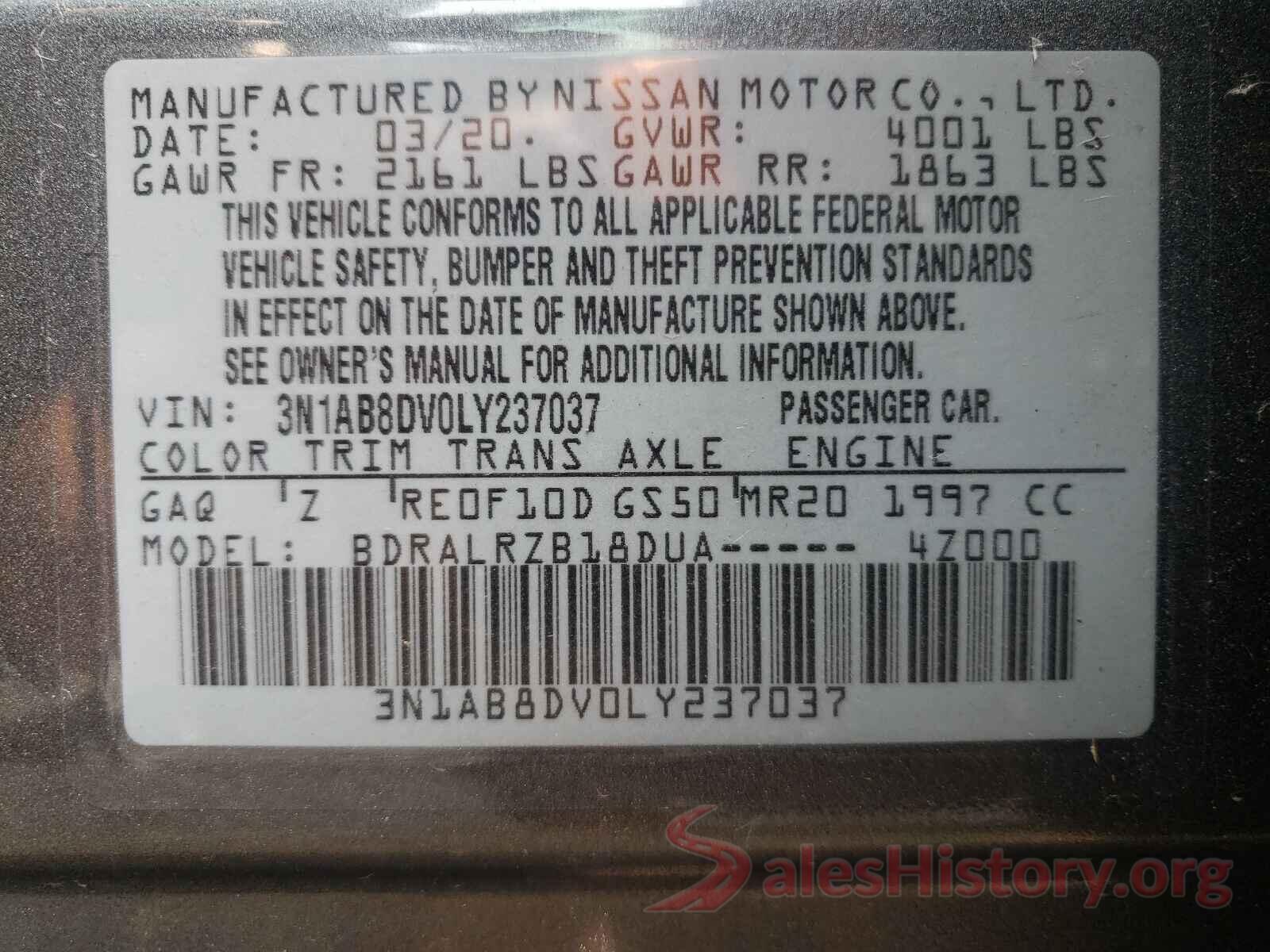 3N1AB8DV0LY237037 2020 NISSAN SENTRA