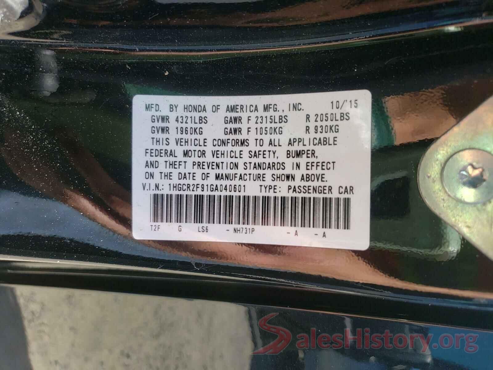 1HGCR2F91GA040601 2016 HONDA ACCORD