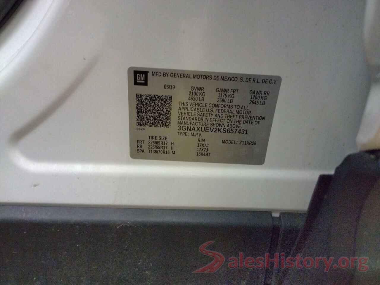 3GNAXUEV2KS657431 2019 CHEVROLET EQUINOX