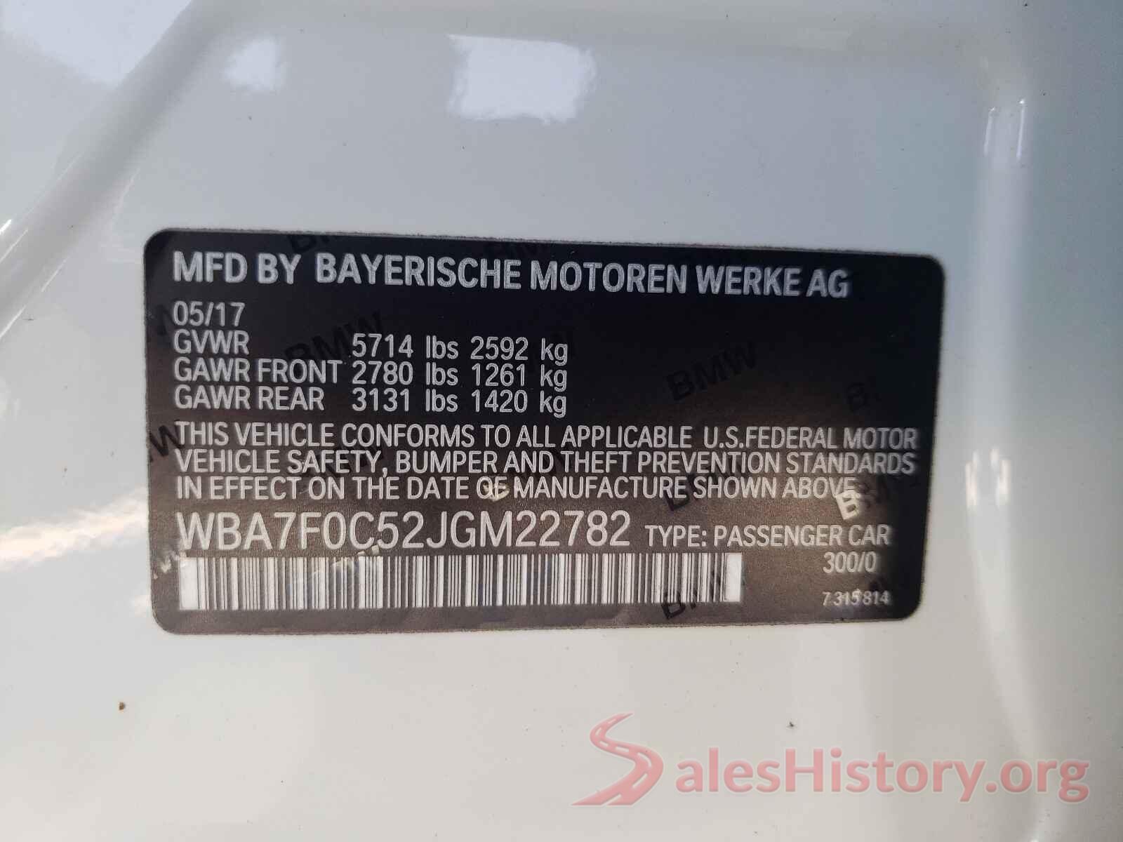 WBA7F0C52JGM22782 2018 BMW 7 SERIES