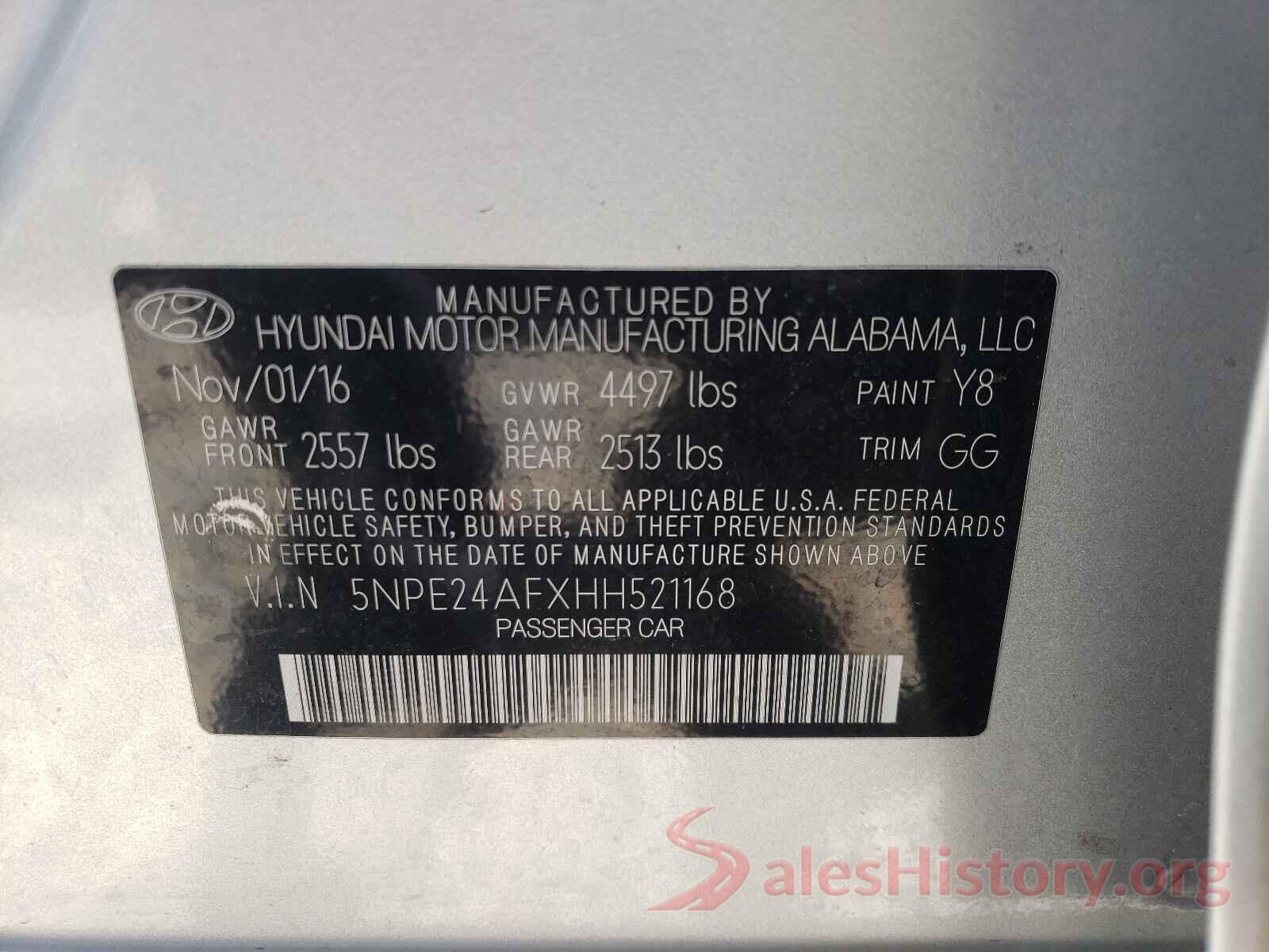 5NPE24AFXHH521168 2017 HYUNDAI SONATA