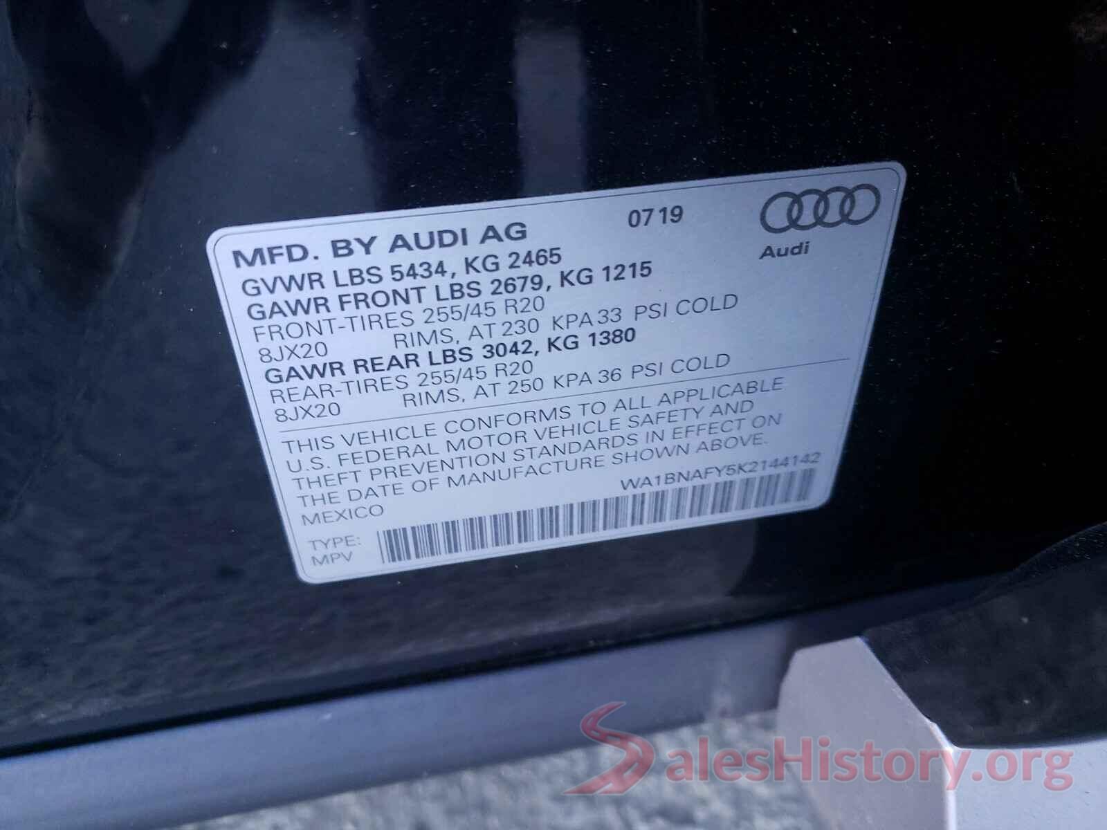 WA1BNAFY5K2144142 2019 AUDI Q5