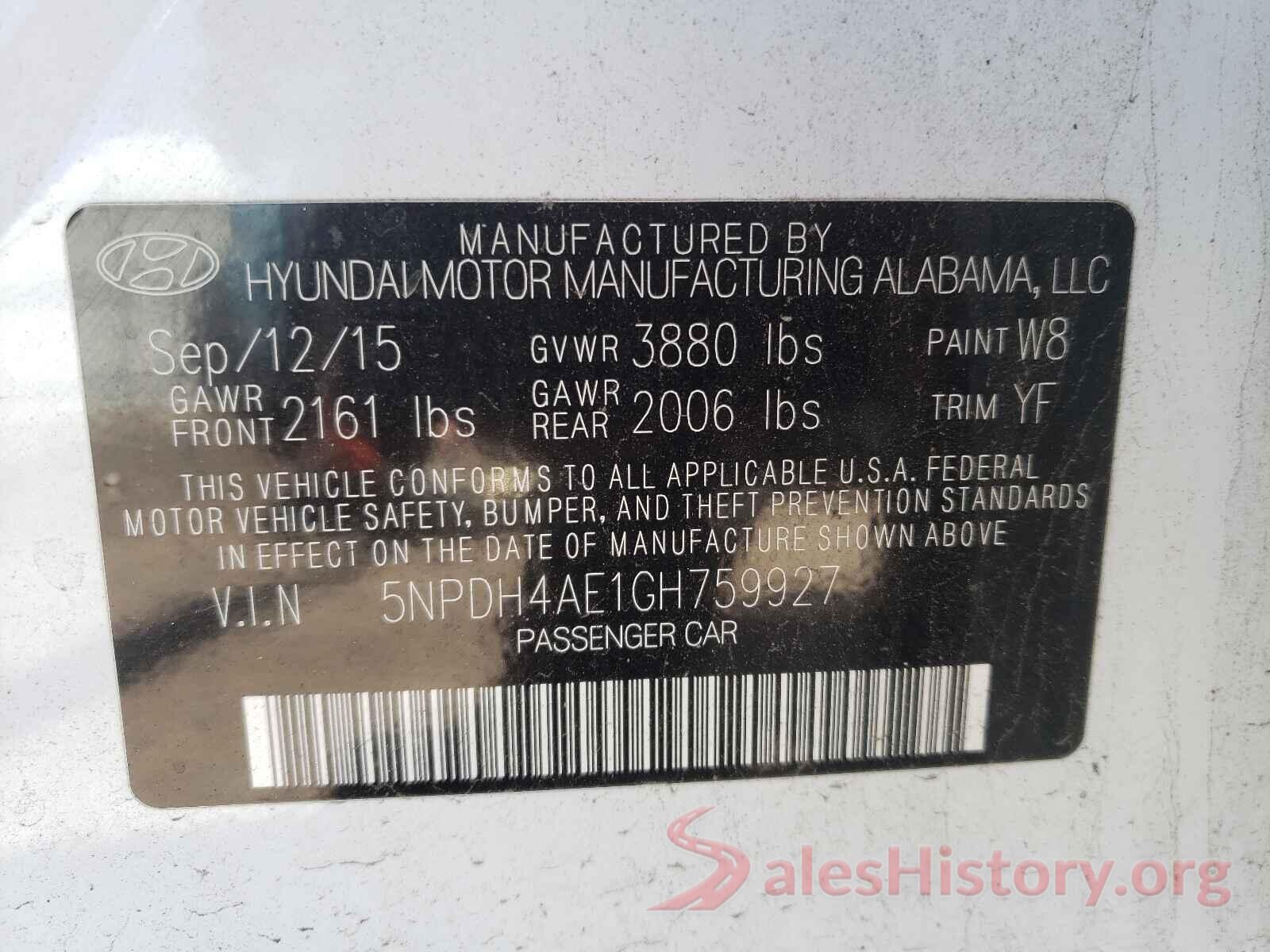 5NPDH4AE1GH759927 2016 HYUNDAI ELANTRA