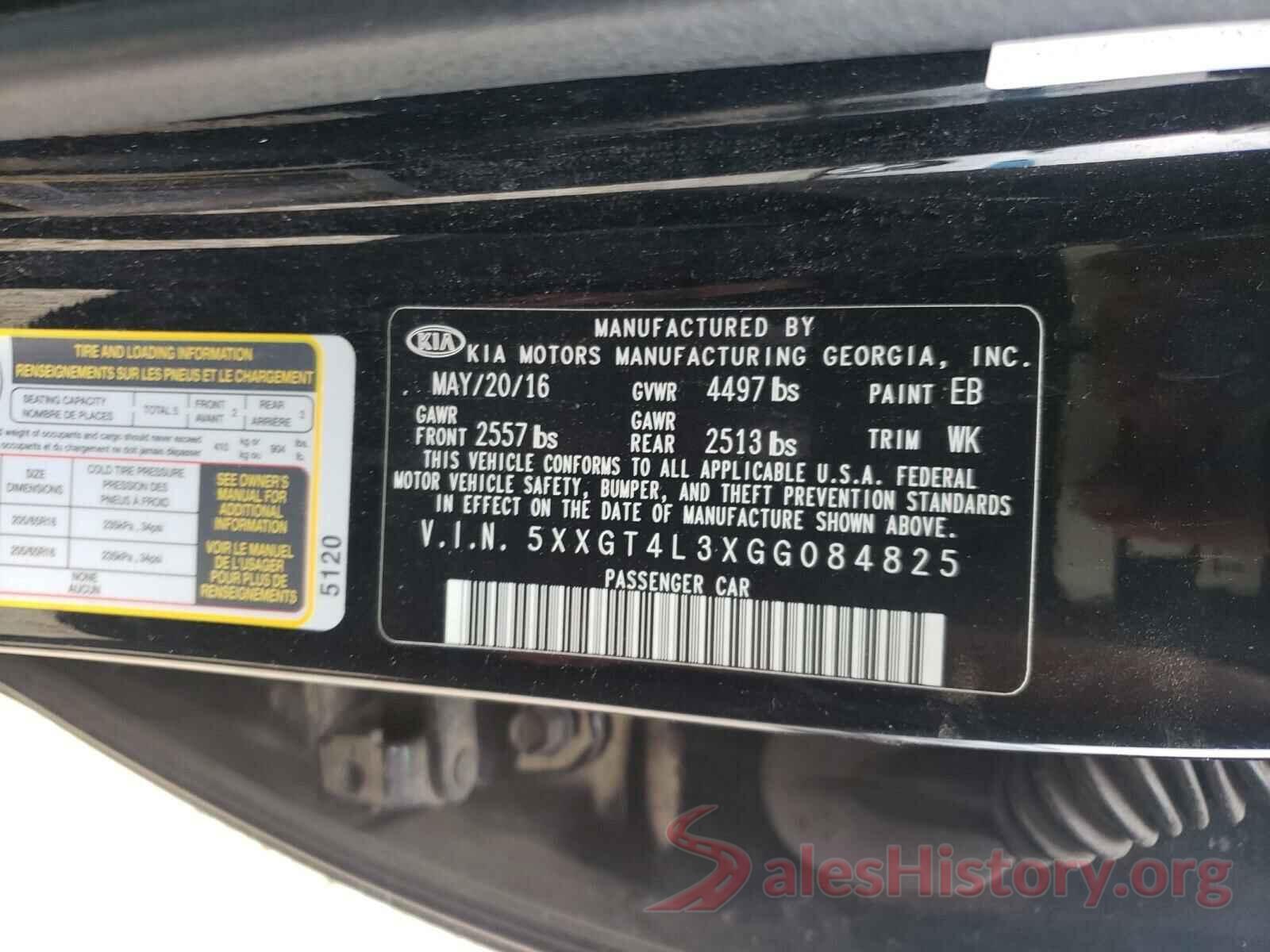 5XXGT4L3XGG084825 2016 KIA OPTIMA