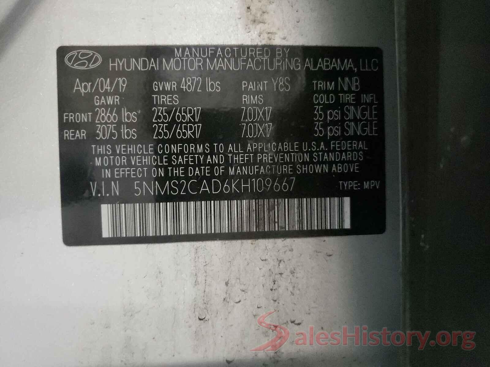 5NMS2CAD6KH109667 2019 HYUNDAI SANTA FE