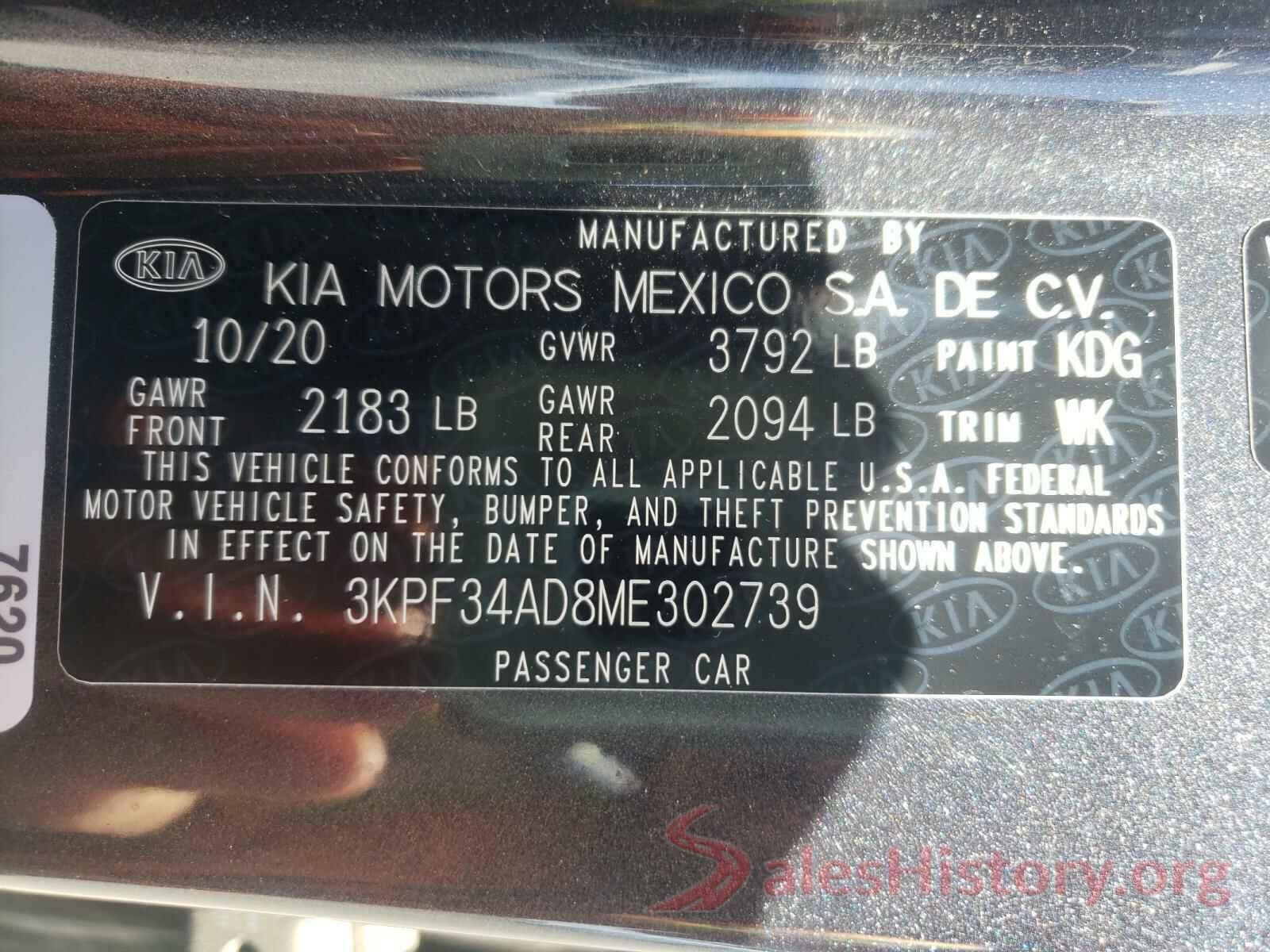 3KPF34AD8ME302739 2021 KIA FORTE