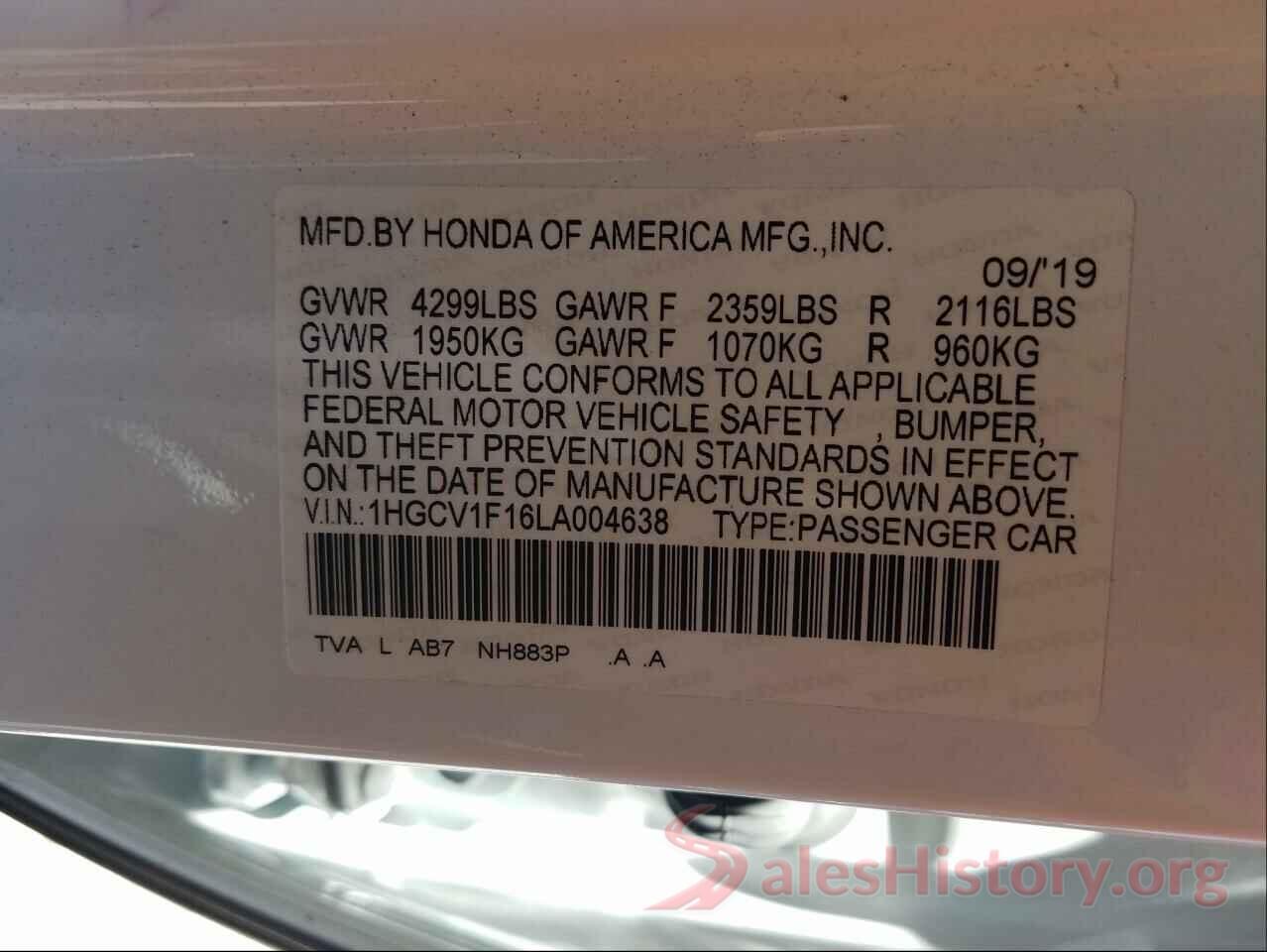 1HGCV1F16LA004638 2020 HONDA ACCORD