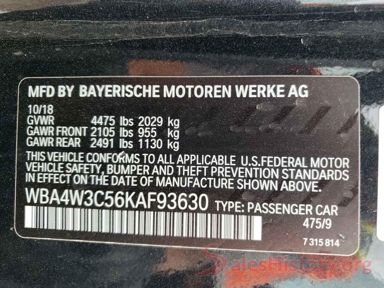 WBA4W3C56KAF93630 2019 BMW 4 SERIES