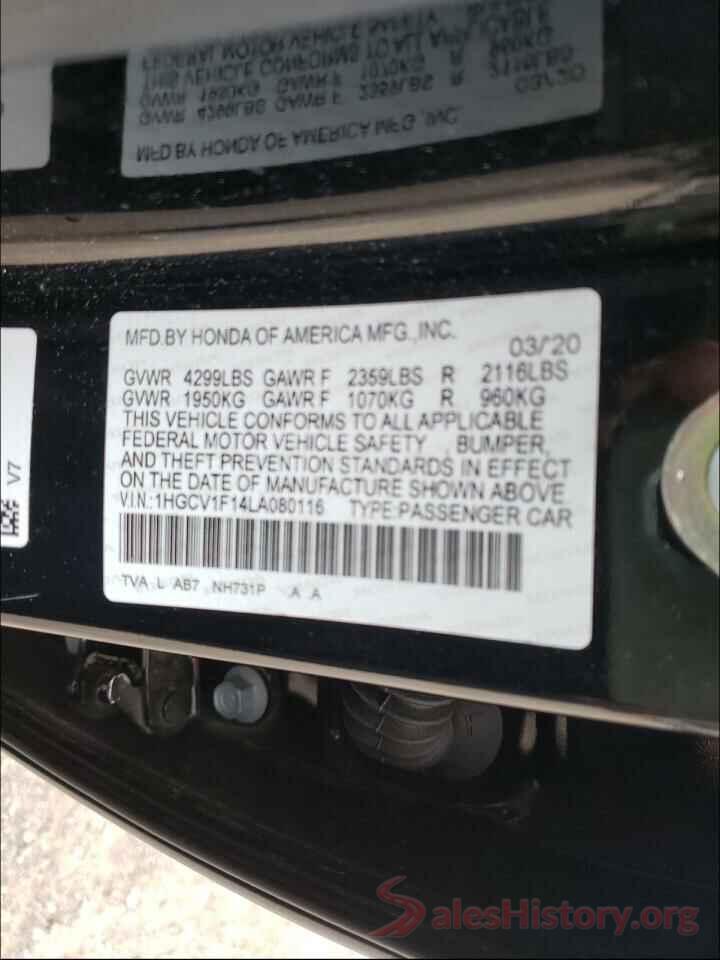 1HGCV1F14LA080116 2020 HONDA ACCORD