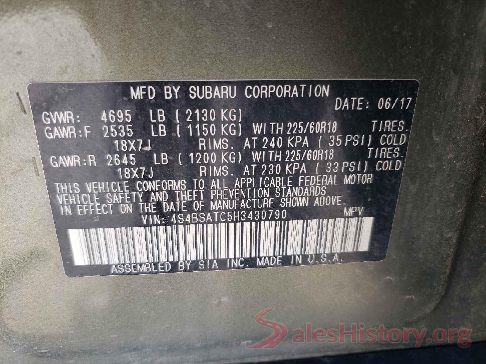 4S4BSATC5H3430790 2017 SUBARU OUTBACK