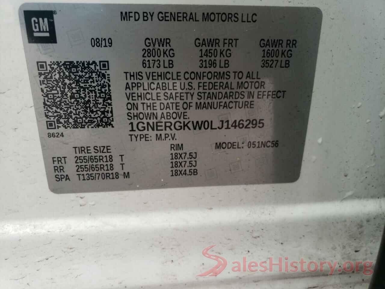 1GNERGKW0LJ146295 2020 CHEVROLET TRAVERSE