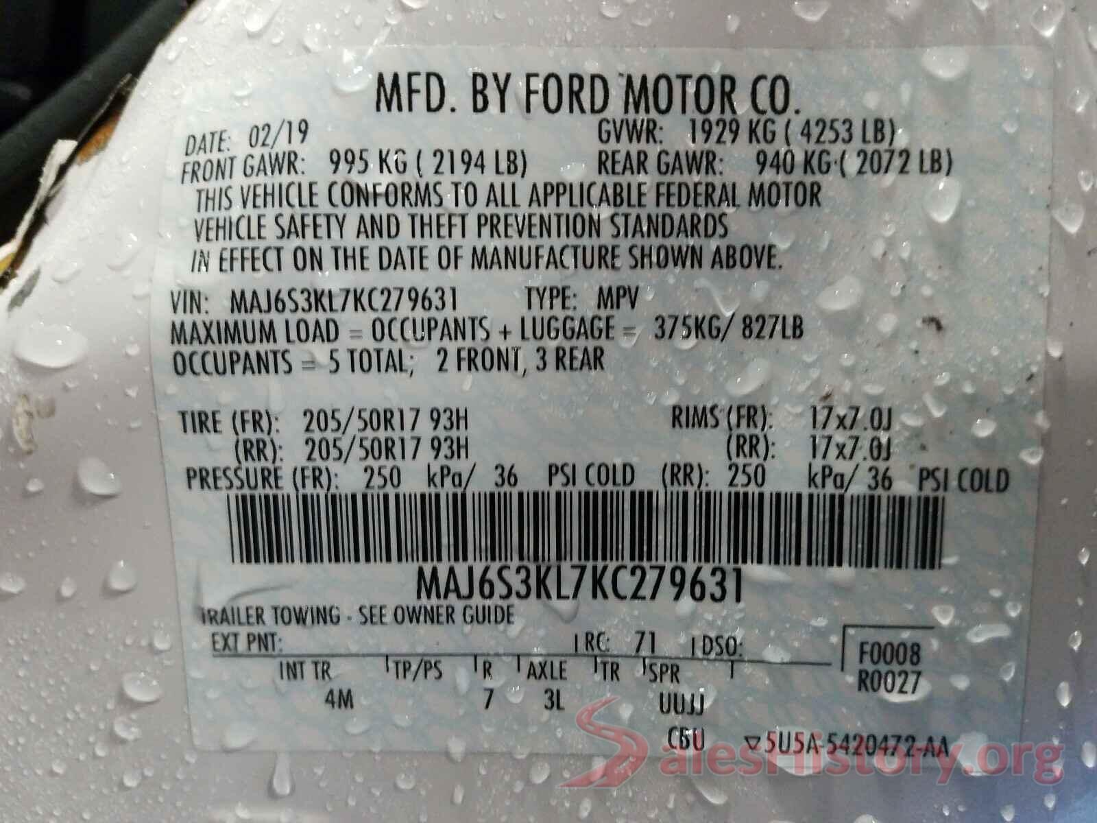 MAJ6S3KL7KC279631 2019 FORD ALL OTHER