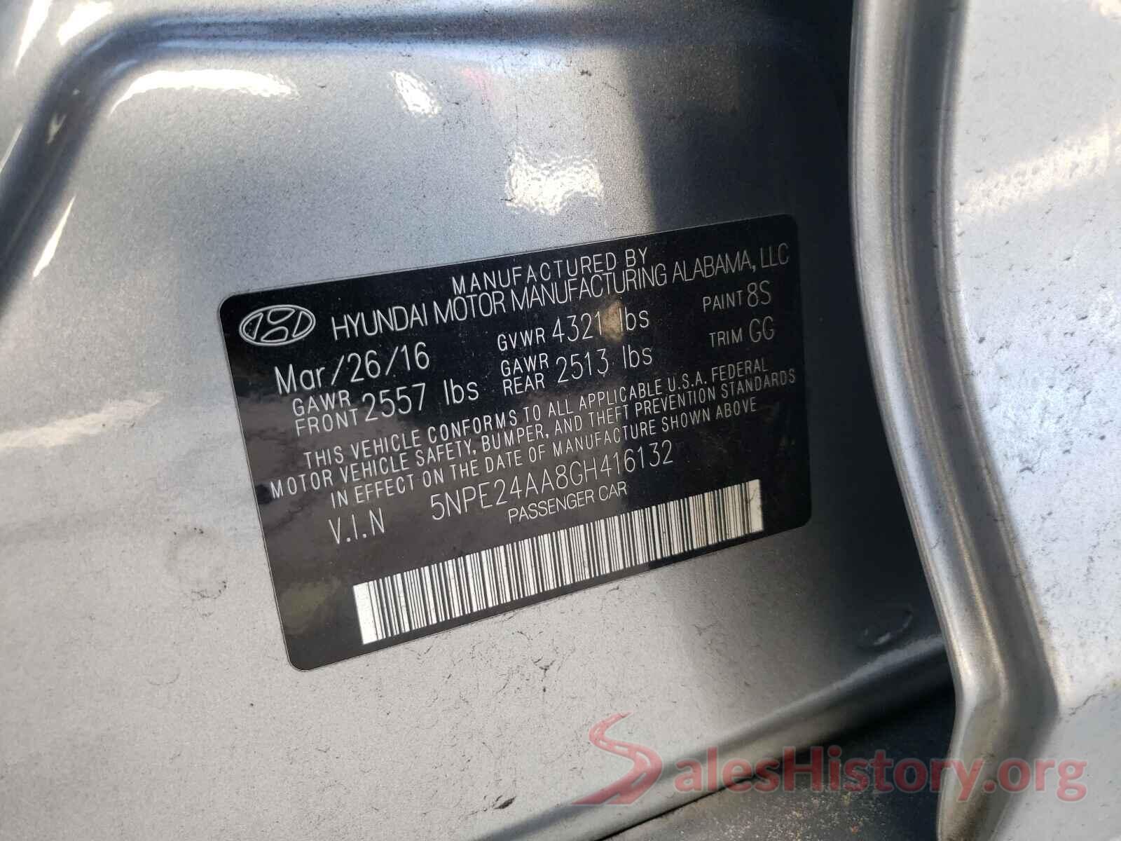 5NPE24AA8GH416132 2016 HYUNDAI SONATA