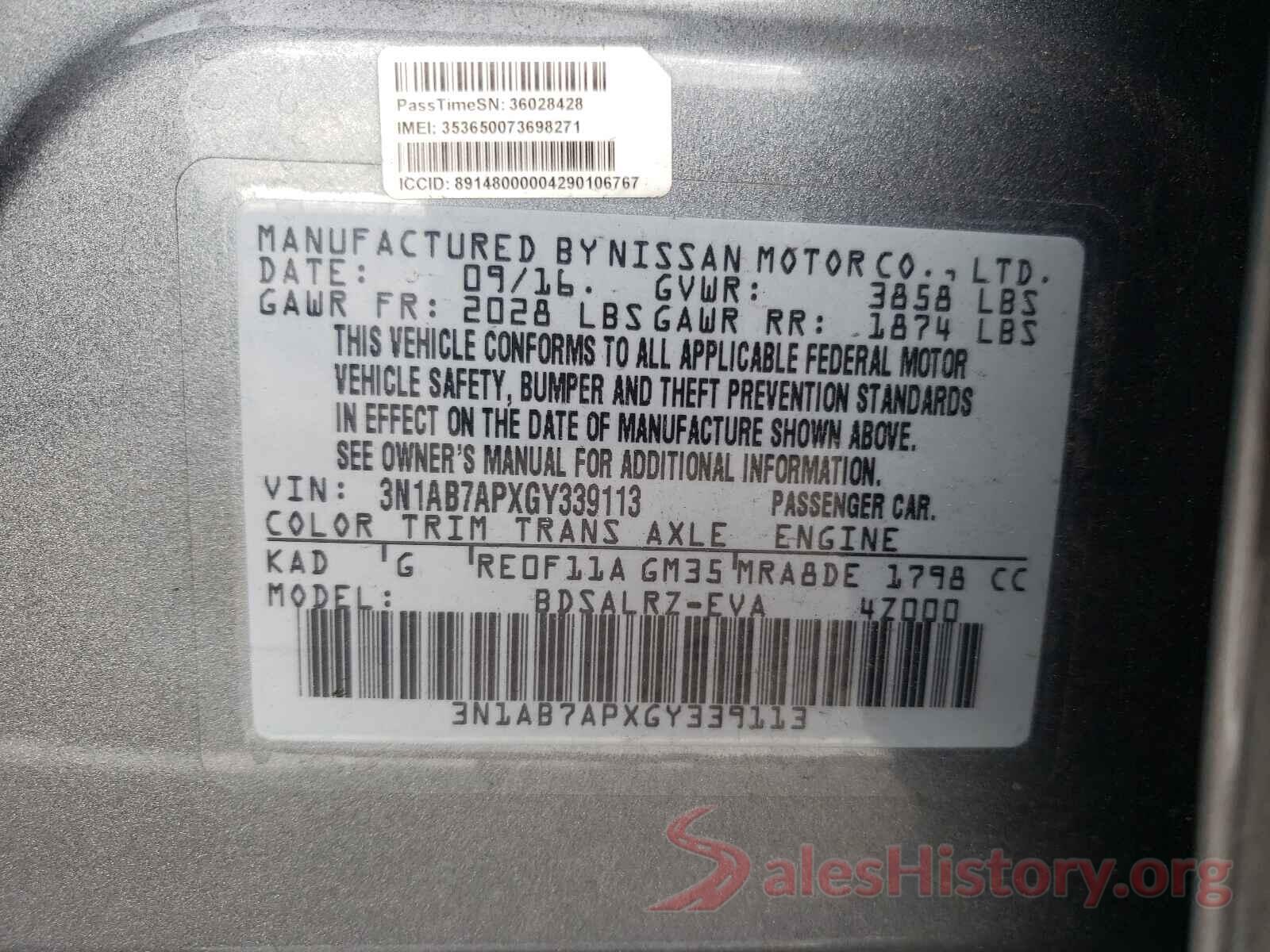 3N1AB7APXGY339113 2016 NISSAN SENTRA