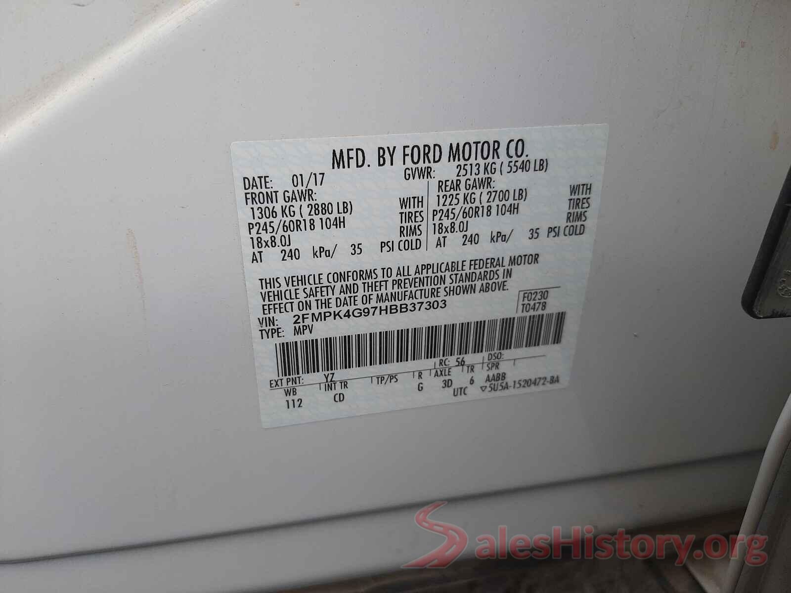 2FMPK4G97HBB37303 2017 FORD EDGE