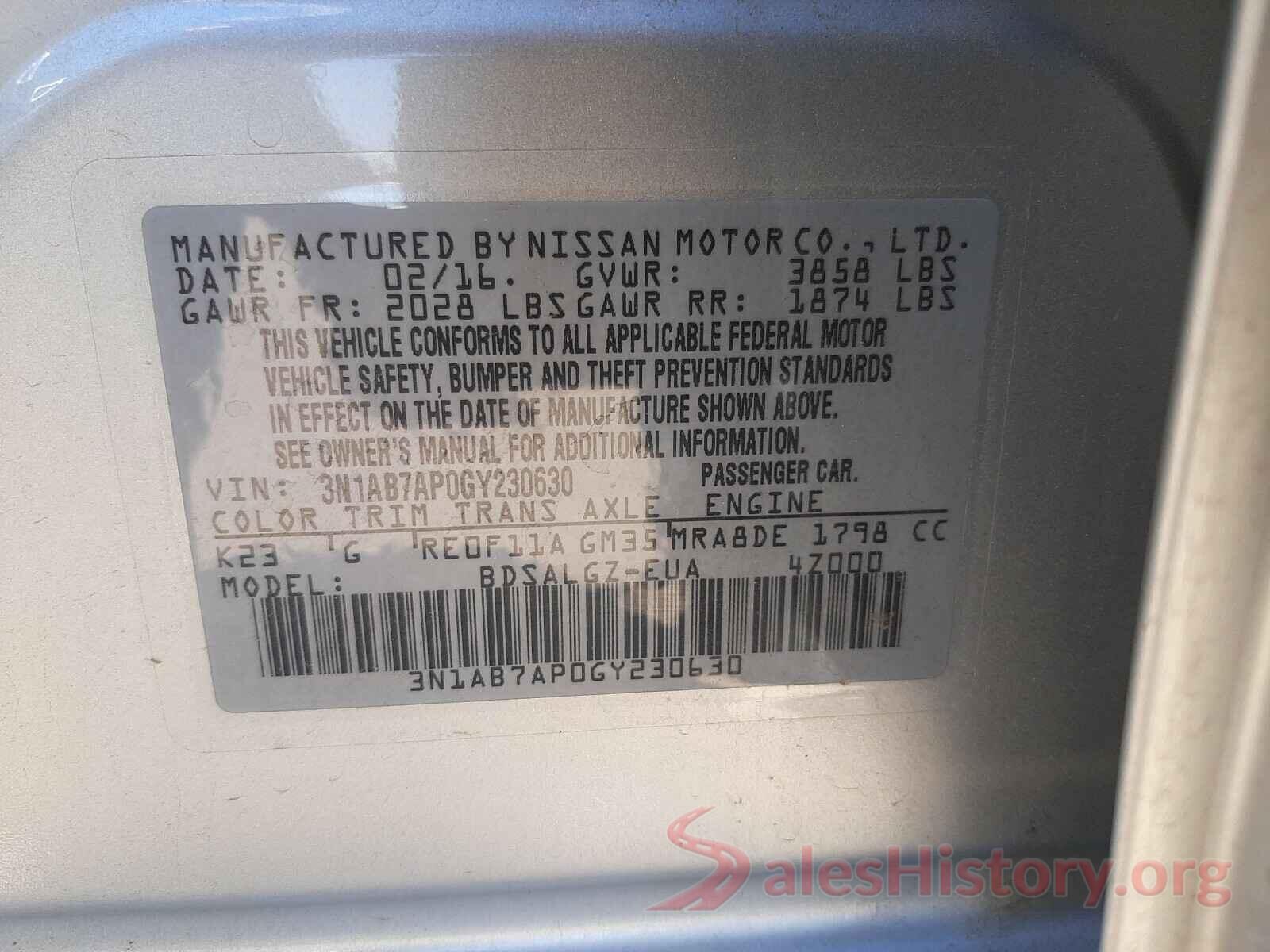 3N1AB7AP0GY230630 2016 NISSAN SENTRA