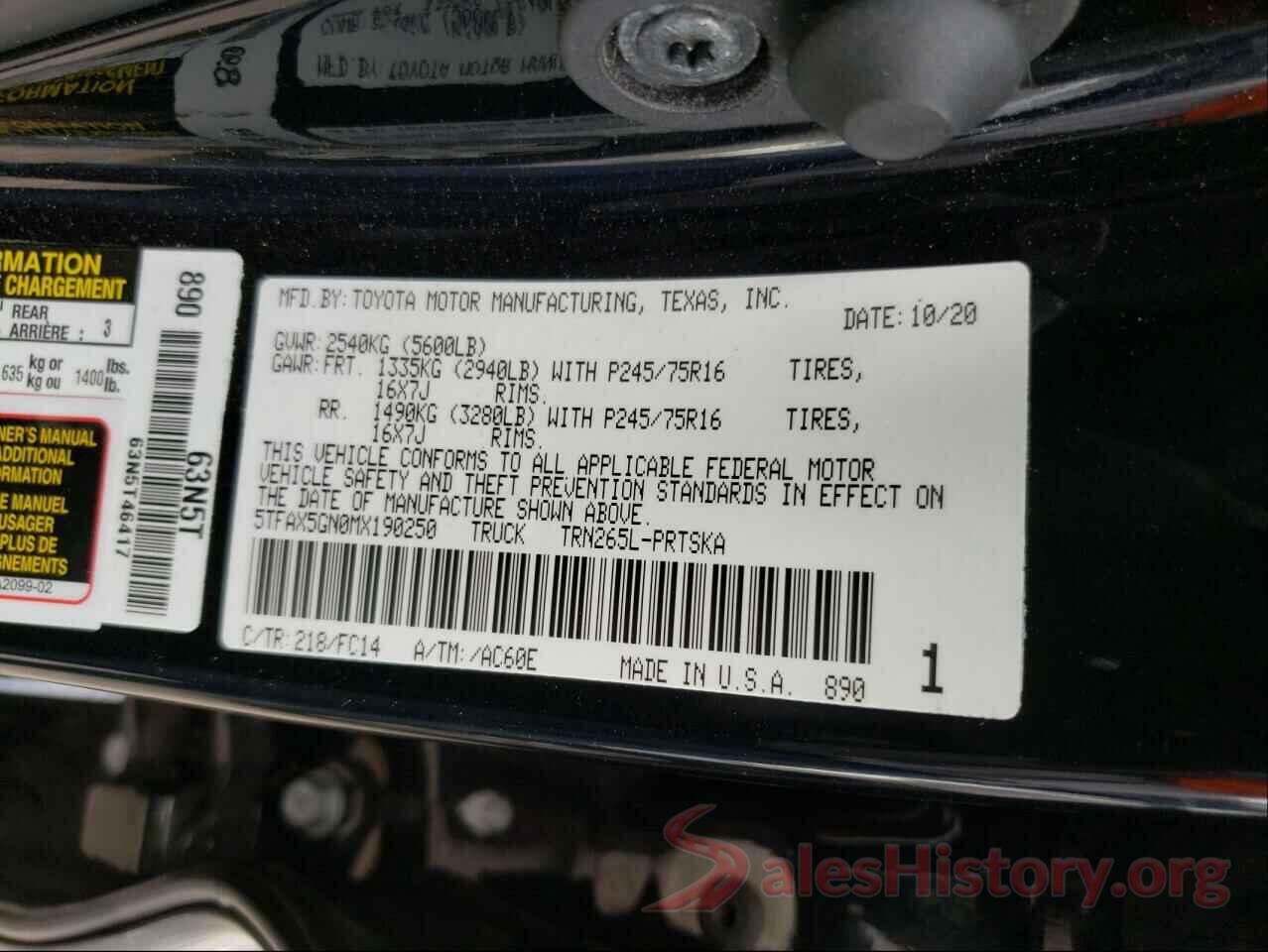 5TFAX5GN0MX190250 2021 TOYOTA TACOMA