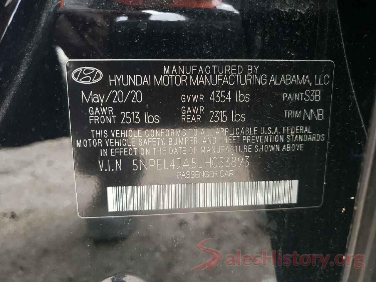 5NPEL4JA5LH053893 2020 HYUNDAI SONATA