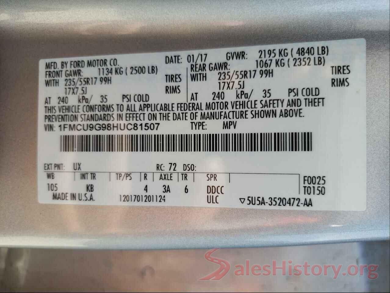 1FMCU9G98HUC81507 2017 FORD ESCAPE