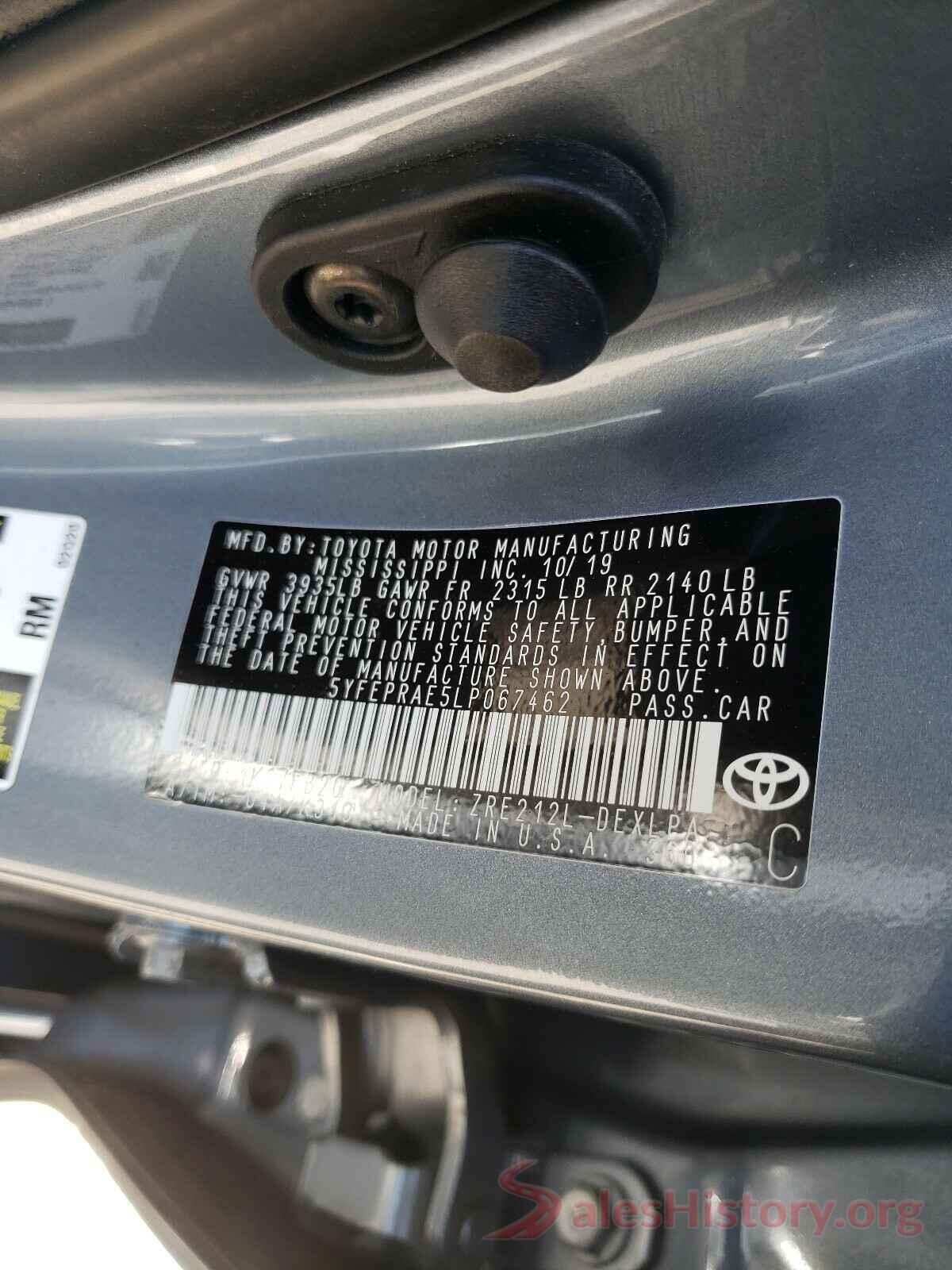 5YFEPRAE5LP067462 2020 TOYOTA COROLLA