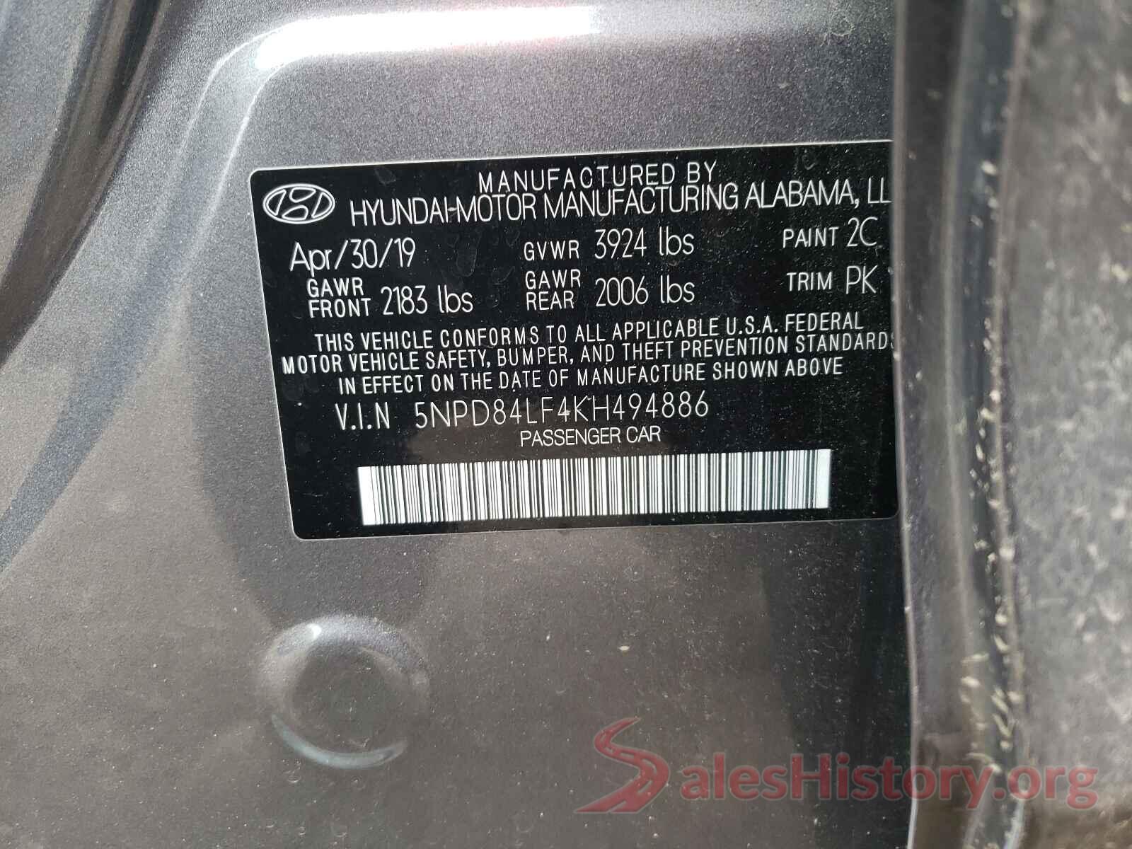 5NPD84LF4KH494886 2019 HYUNDAI ELANTRA