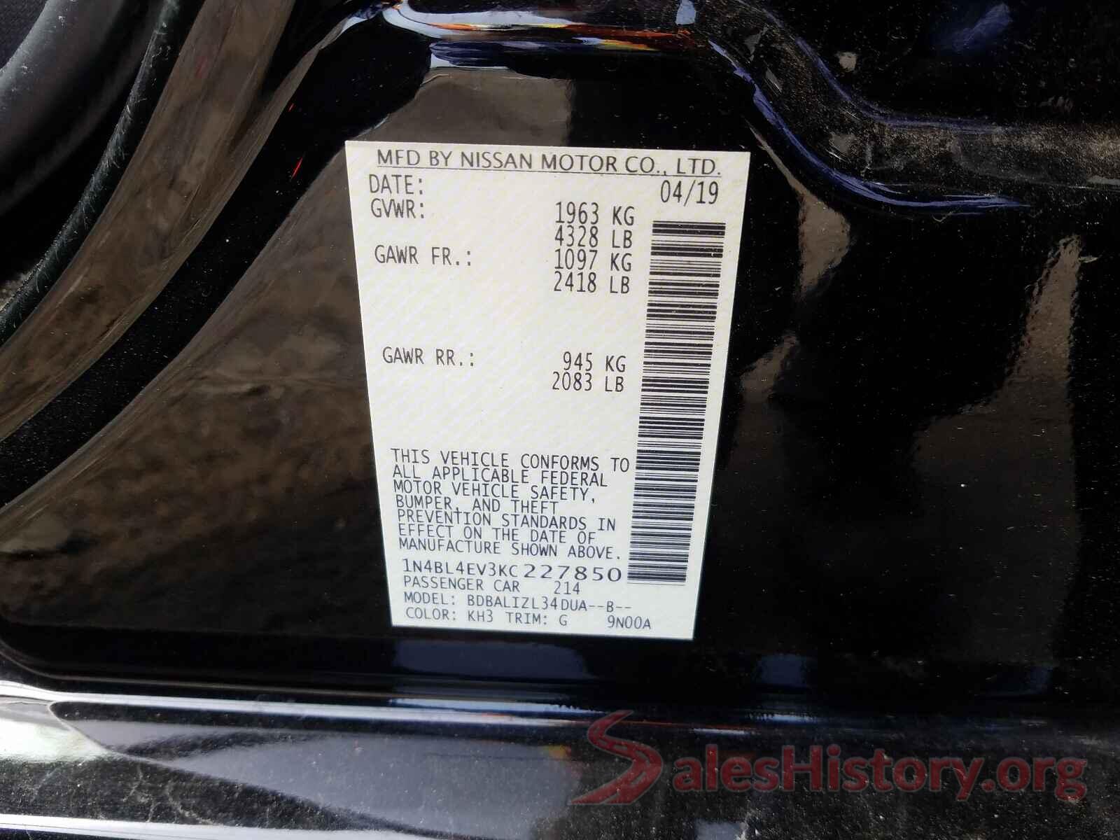 1N4BL4EV3KC227850 2019 NISSAN ALTIMA