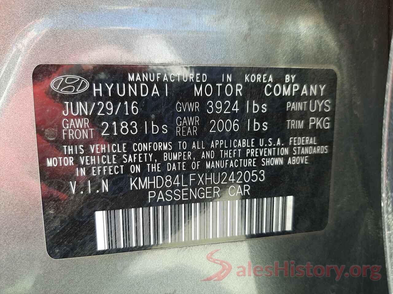 KMHD84LFXHU242053 2017 HYUNDAI ELANTRA