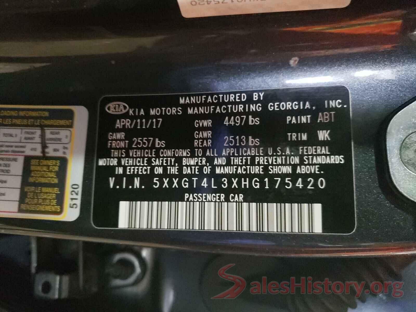 5XXGT4L3XHG175420 2017 KIA OPTIMA