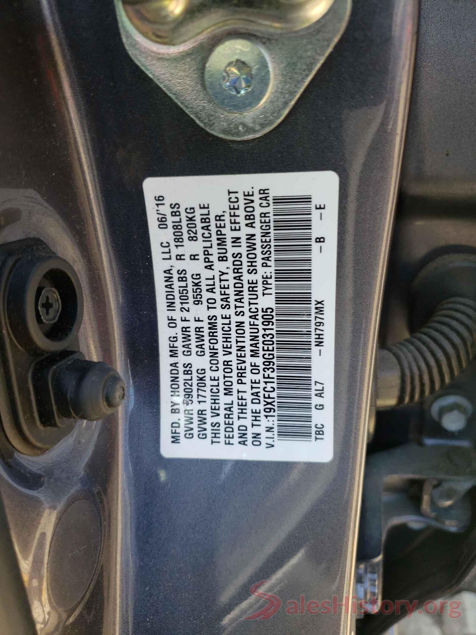 19XFC1F39GE031905 2016 HONDA CIVIC