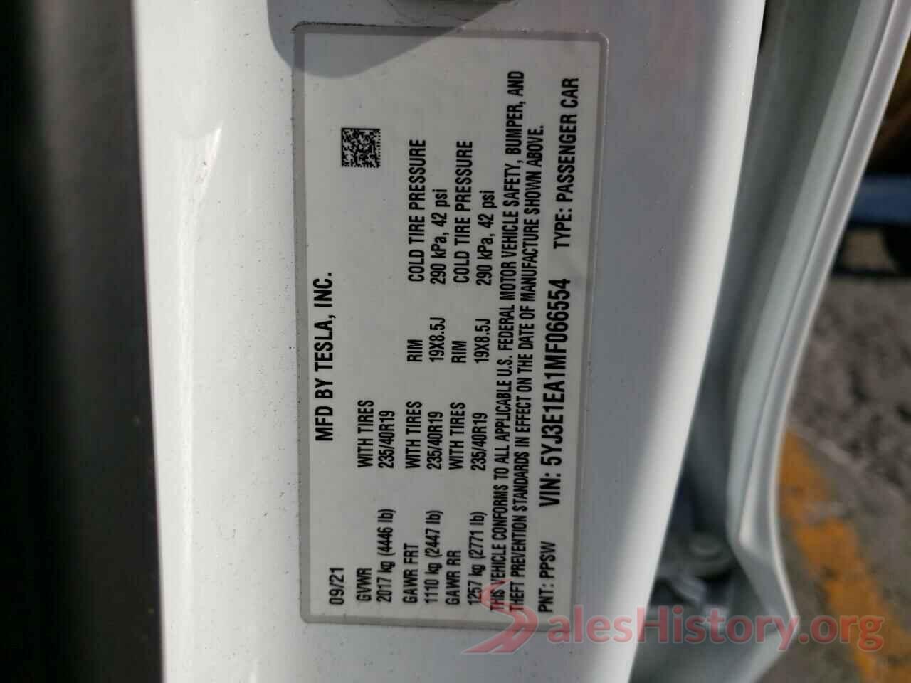 5YJ3E1EA1MF066554 2021 TESLA MODEL 3