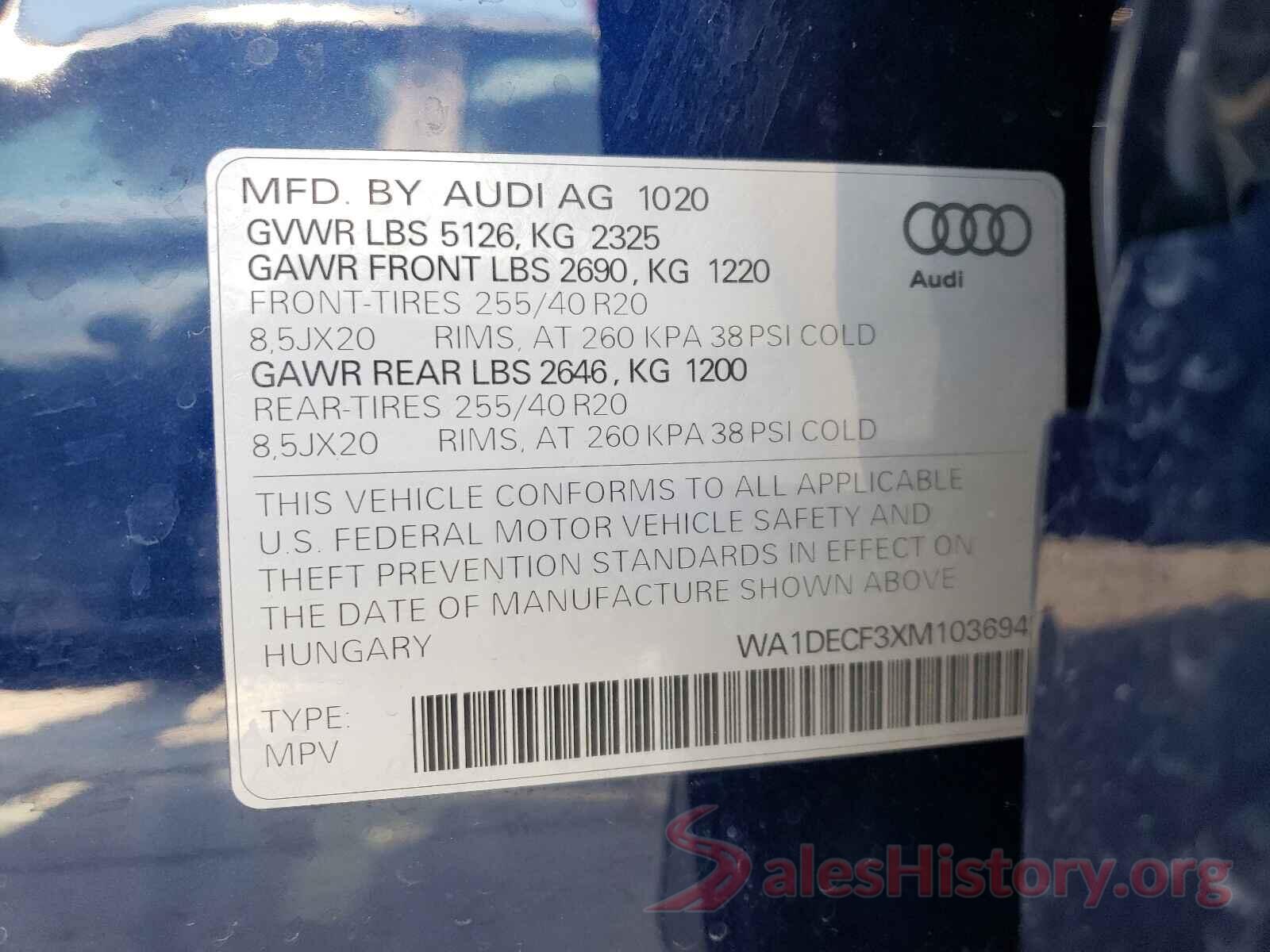 WA1DECF3XM1036942 2021 AUDI Q3