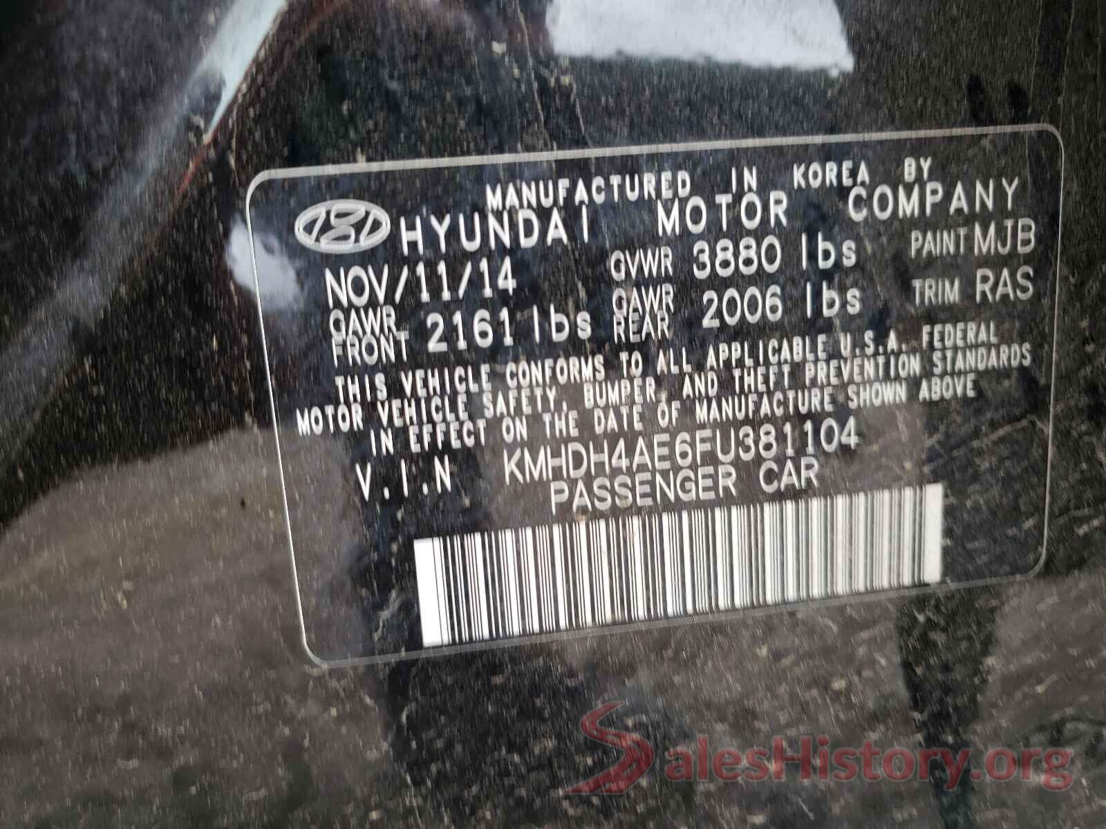 KMHDH4AE6FU381104 2015 HYUNDAI ELANTRA