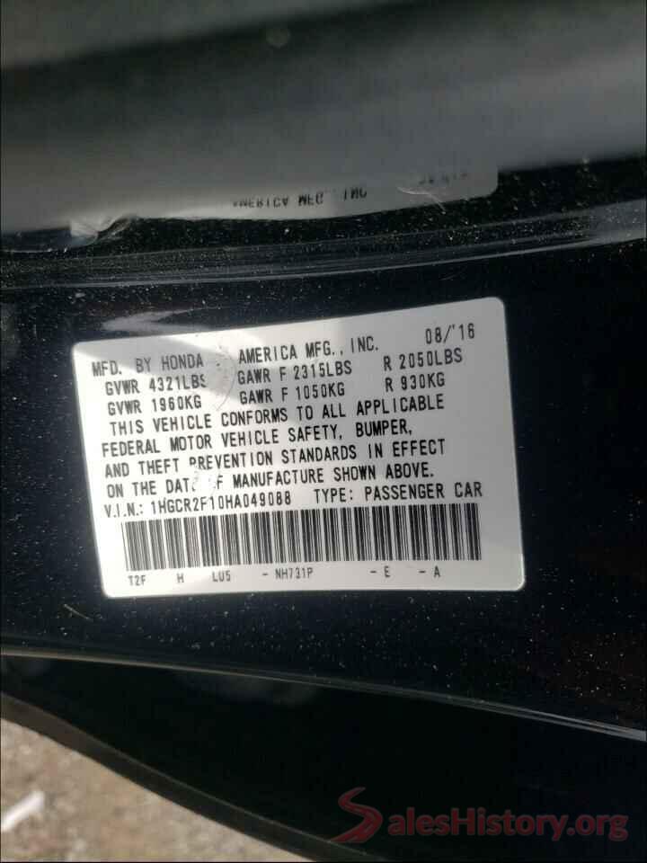 1HGCR2F10HA049088 2017 HONDA ACCORD