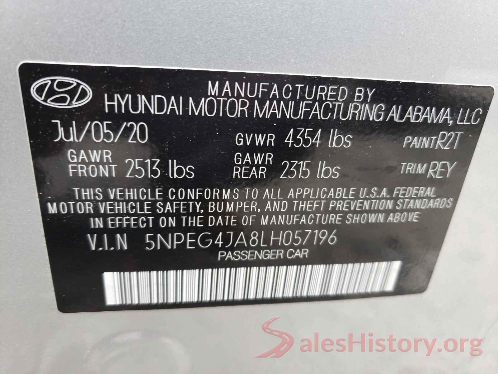 5NPEG4JA8LH057196 2020 HYUNDAI SONATA