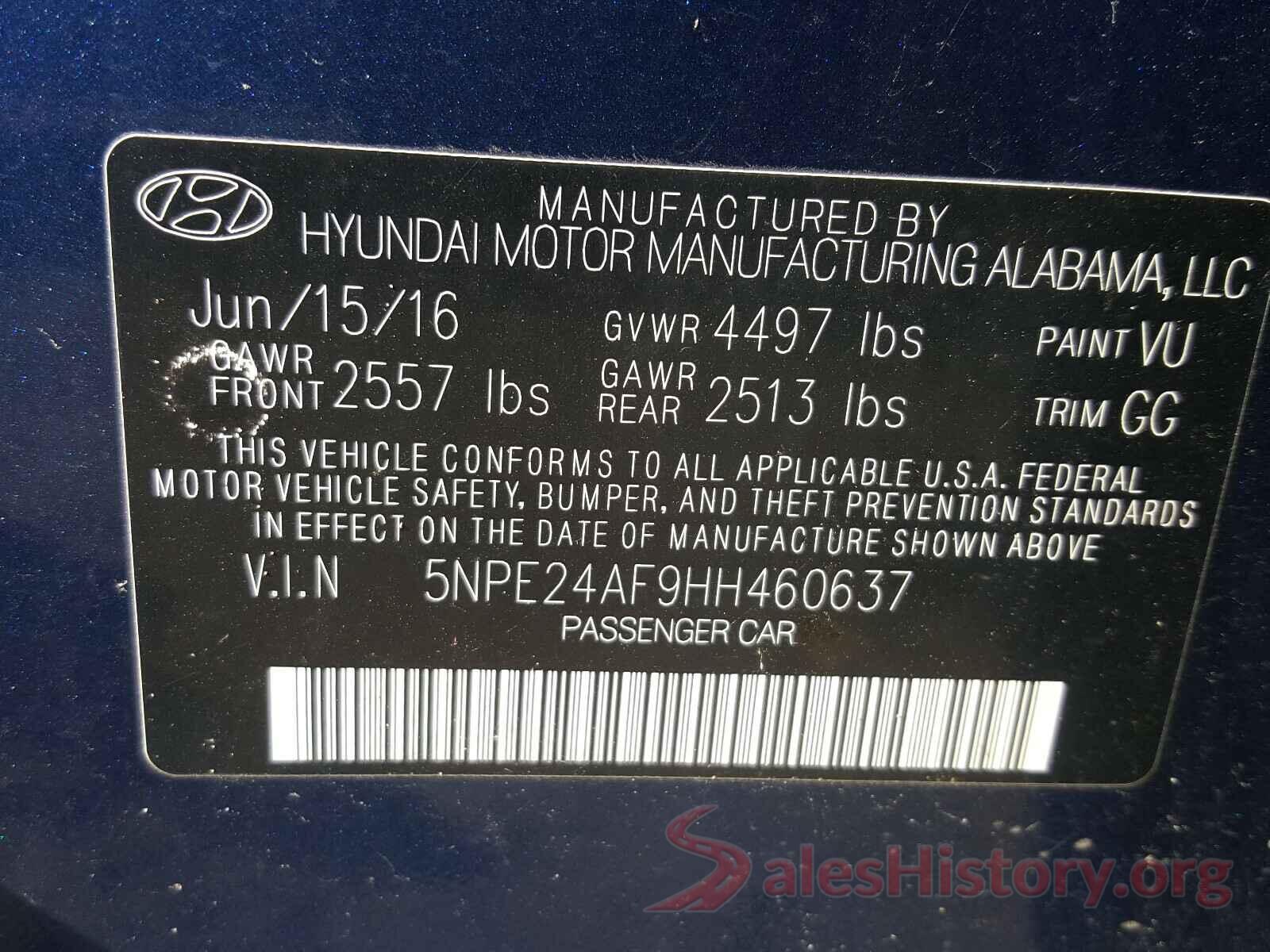 5NPE24AF9HH460637 2017 HYUNDAI SONATA