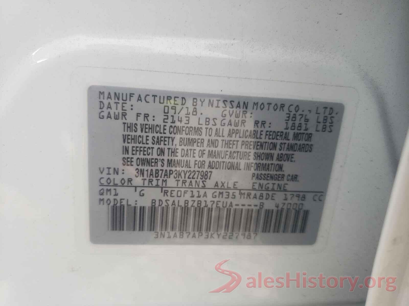 3N1AB7AP3KY227987 2019 NISSAN SENTRA